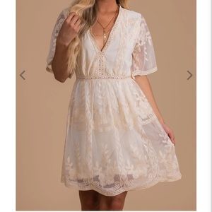 New Light My Fire Cream Lace Mini Dress